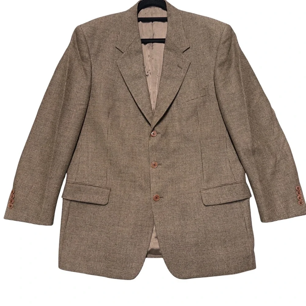 Vtg Valentino Uomo Suit Mens 44L / 36x29 Houndstooth Pleated Tweed Flannel Italy